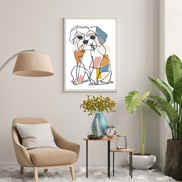 【犬と線 - マルチーズ犬 No.1】モダンアートポスター ラインアート 犬の絵 犬の絵画 犬のイラスト 7枚目の画像