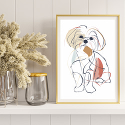 【犬と線 - マルチーズ犬 No.2】モダンアートポスター ラインアート 犬の絵 犬の絵画 犬のイラスト 8枚目の画像