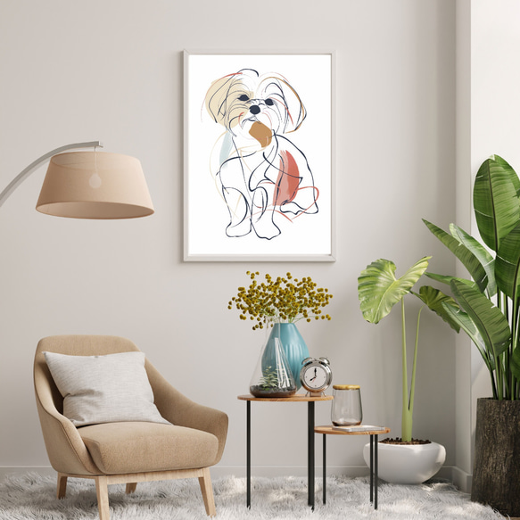 【犬と線 - マルチーズ犬 No.2】モダンアートポスター ラインアート 犬の絵 犬の絵画 犬のイラスト 7枚目の画像