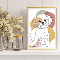 【犬と線 - マルチーズ犬 No.3】モダンアートポスター ラインアート 犬の絵 犬の絵画 犬のイラスト 8枚目の画像