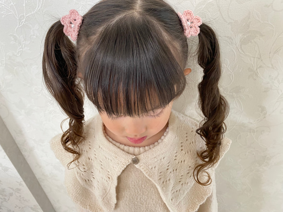 送料無料✿ラベンダー お花のヘアゴム かぎ針編み 3枚目の画像