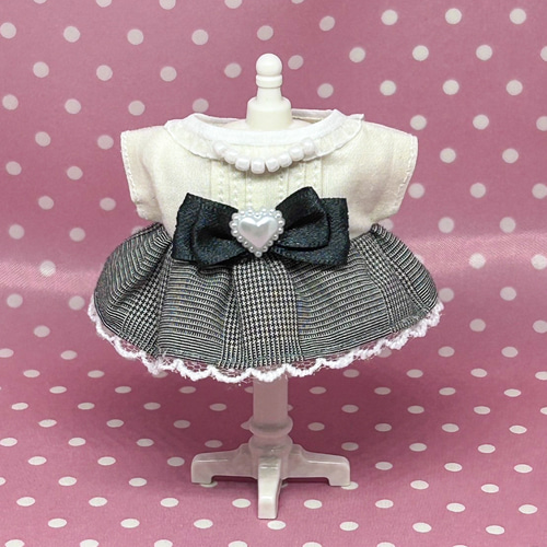 10cmぬい ぬい服 ワンピース グレンチェック ピンタック
