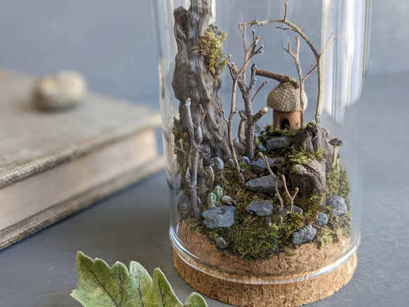 キノコの森と小さな家  ドライフラワー/ミニチュア/ガラスドーム/ジオラマ 1枚目の画像