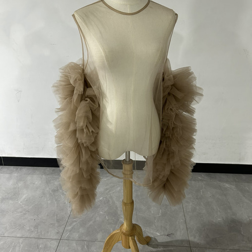 フリルカーディ グリーン ソフトチュールチュニック フェミニンな  