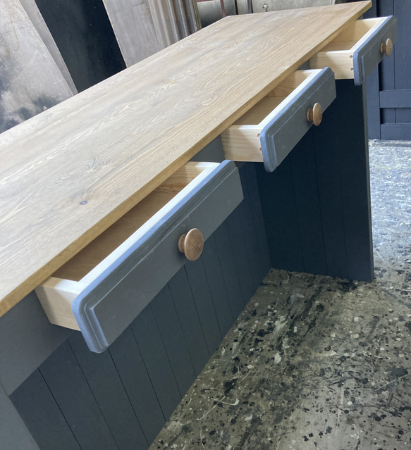 ☆☆［受注製作］引き出し３杯付★グレー＆ミデｲアム☆カウンターテーブル【1400】☆☆棚無し  ZYX2868852707(22080円)