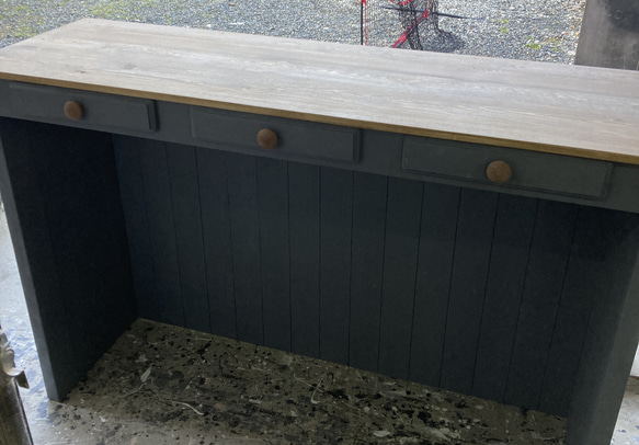 ☆☆［受注製作］引き出し３杯付★グレー＆ミデｲアム☆カウンターテーブル【1400】☆☆棚無し  ZYX2868852707(22080円)