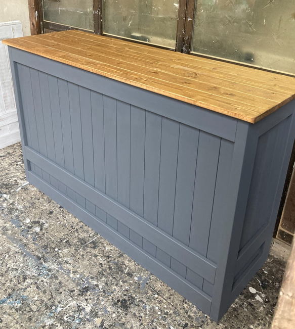 ☆☆［受注製作］引き出し３杯付★グレー＆ミデｲアム☆カウンターテーブル【1400】☆☆棚無し  ZYX2868852707(22080円)