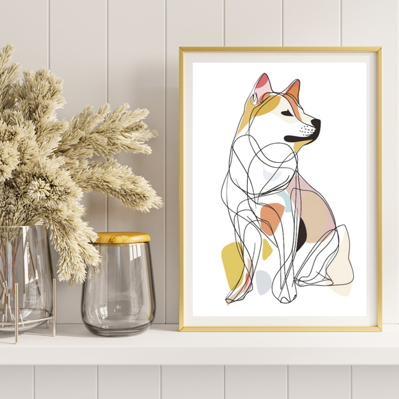 【犬と線 - 柴犬 No.3】モダンアートポスター ラインアート 犬の絵 犬の絵画 犬のイラスト 8枚目の画像