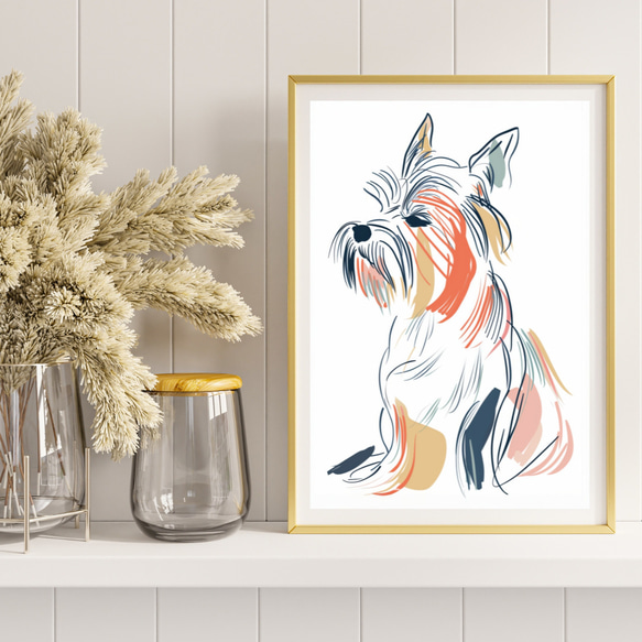 【犬と線 - ヨークシャーテリア犬 No.1】モダンアートポスター ラインアート 犬の絵 犬の絵画 犬のイラスト 8枚目の画像