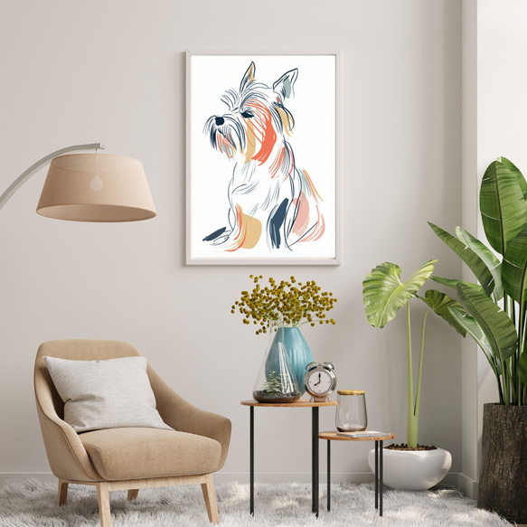 【犬と線 - ヨークシャーテリア犬 No.1】モダンアートポスター ラインアート 犬の絵 犬の絵画 犬のイラスト 7枚目の画像