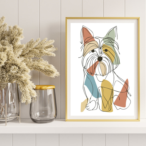 【犬と線 - ヨークシャーテリア犬 No.3】モダンアートポスター ラインアート 犬の絵 犬の絵画 犬のイラスト 8枚目の画像