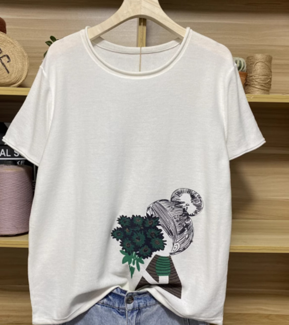 綿100％.春夏.半袖ニットクルーネックTシャツ 2枚目の画像