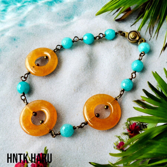 HNTK オレンジアベンチュリン&ブルージェイド ブレスレット HNTK オレンジアベンチュリン&ブルージェイド ブレスレット