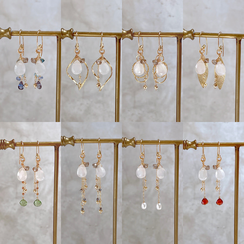 mirage-】ホワイトムーンストーン スモーキークォーツ 天然石 ピアス