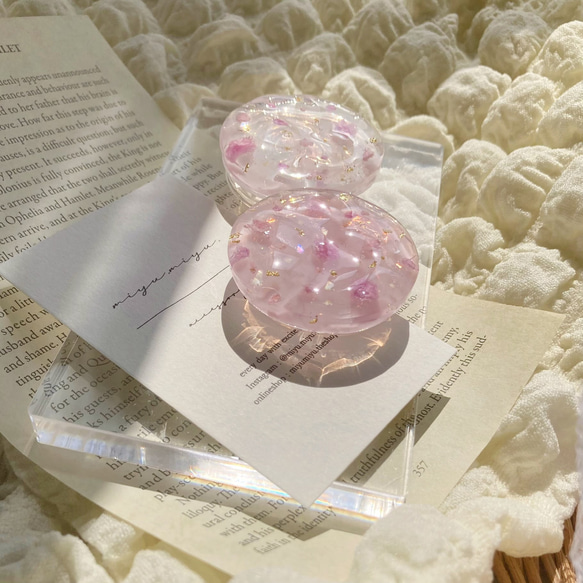 【 ニュアンス 春 】 透明 淡い 花 フラワー スマホグリップ　グリップトック ( クリアピンク / ピンク ) 4枚目の画像