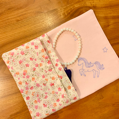 春さくらとユニコーン御朱印帳カバー お数珠入れ お薬手帳入れ ブック