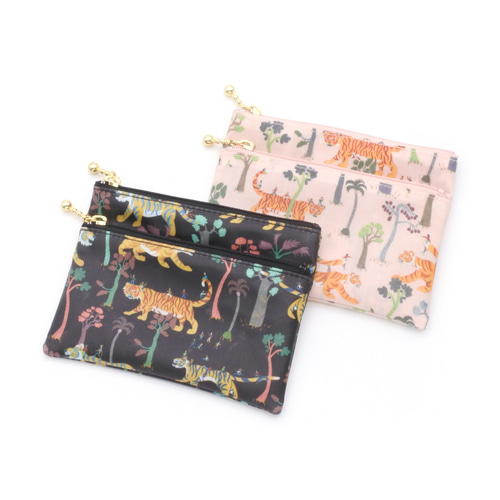 リバティ ラミネートのダブルファスナーポーチ タイガースツアリング  