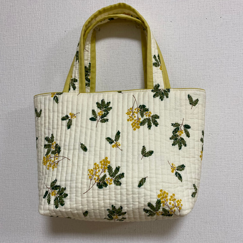刺繍ヌビ仕切りマザーズバッグ/ミモザブラック/ハンドメイド 選べる内布 ヌビトートバッグ ミモザ 黒 ブラック チェック ヌビ