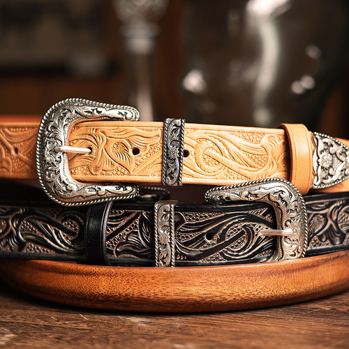 本革ハンドメイドベルト 手彫りヴィンテージベルト レザーカービング