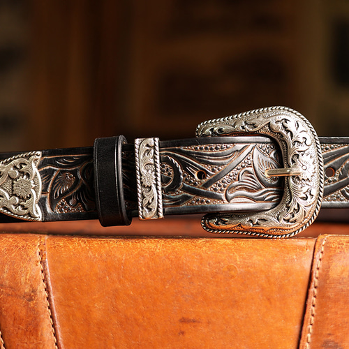 本革ハンドメイドベルト 手彫りヴィンテージベルト レザーカービング