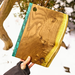 木製  カッティングボード　グリーン　まな板  ✩カフェトレーにも✩ 1枚目の画像