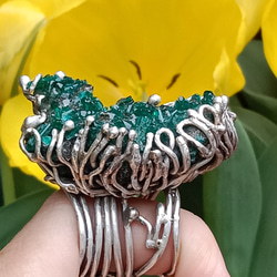 翠銅礦原礦手工銀戒純銀戒指 ~「翠」~  Dioptase Mineral Silver Ring 第3張的照片