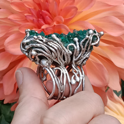 翠銅礦原礦手工銀戒純銀戒指 ~「翠」~  Dioptase Mineral Silver Ring 第17張的照片