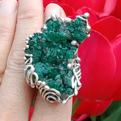 翠銅礦原礦手工銀戒純銀戒指 ~「翠」~  Dioptase Mineral Silver Ring 第15張的照片