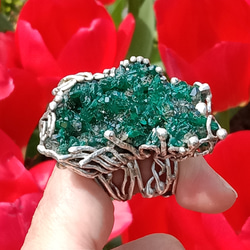 翠銅礦原礦手工銀戒純銀戒指 ~「翠」~  Dioptase Mineral Silver Ring 第14張的照片