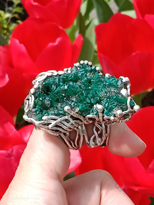 翠銅礦原礦手工銀戒純銀戒指 ~「翠」~  Dioptase Mineral Silver Ring 第14張的照片