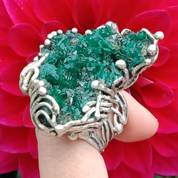 翠銅礦原礦手工銀戒純銀戒指 ~「翠」~  Dioptase Mineral Silver Ring 第16張的照片