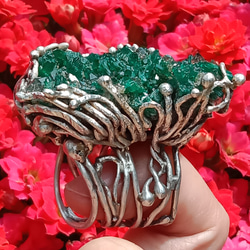 翠銅礦原礦手工銀戒純銀戒指 ~「翠」~  Dioptase Mineral Silver Ring 第10張的照片