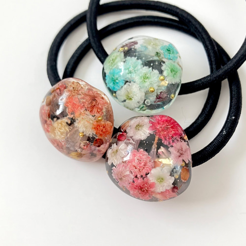 レジンヘアゴム　かすみ草✨ かすみ草 ヘアゴム セット ドライフラワー レジン アクセサリー