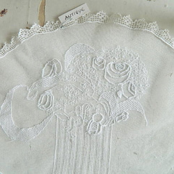 ✿ アールデコの薔薇と小花の白糸刺繡ドイリー　フランスアンティーク 5枚目の画像