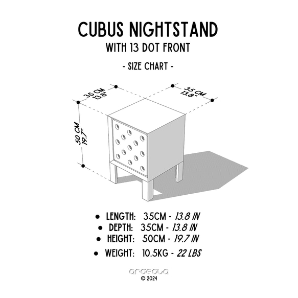 白い前面の幾何学的なベッドサイドテーブル - 'Cubus 13' 5枚目の画像