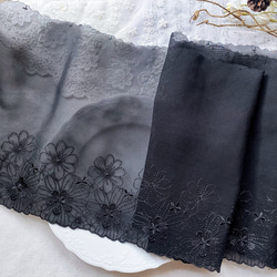 1m 広幅 美しい 花 フラワー シフォン刺繍レース 黒 BK240305 ハンドメイド 手芸 素材 材料 1枚目の画像