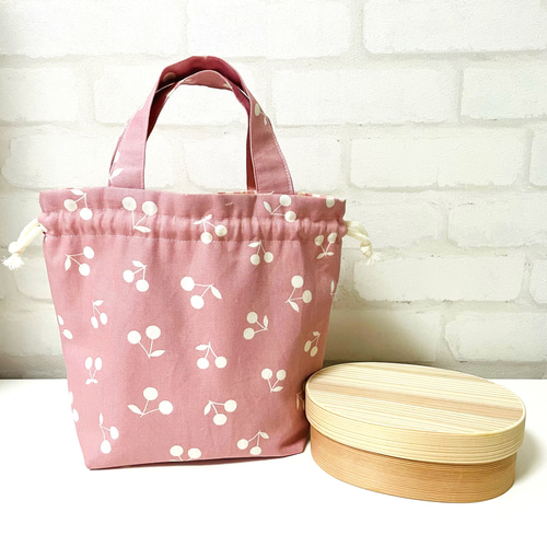 koko様　確認用　さくらんぼ　グレー　着替え袋　弁当袋　持ち手付き koko様確認用さくらんぼグレー着替え袋弁当袋持ち手付き