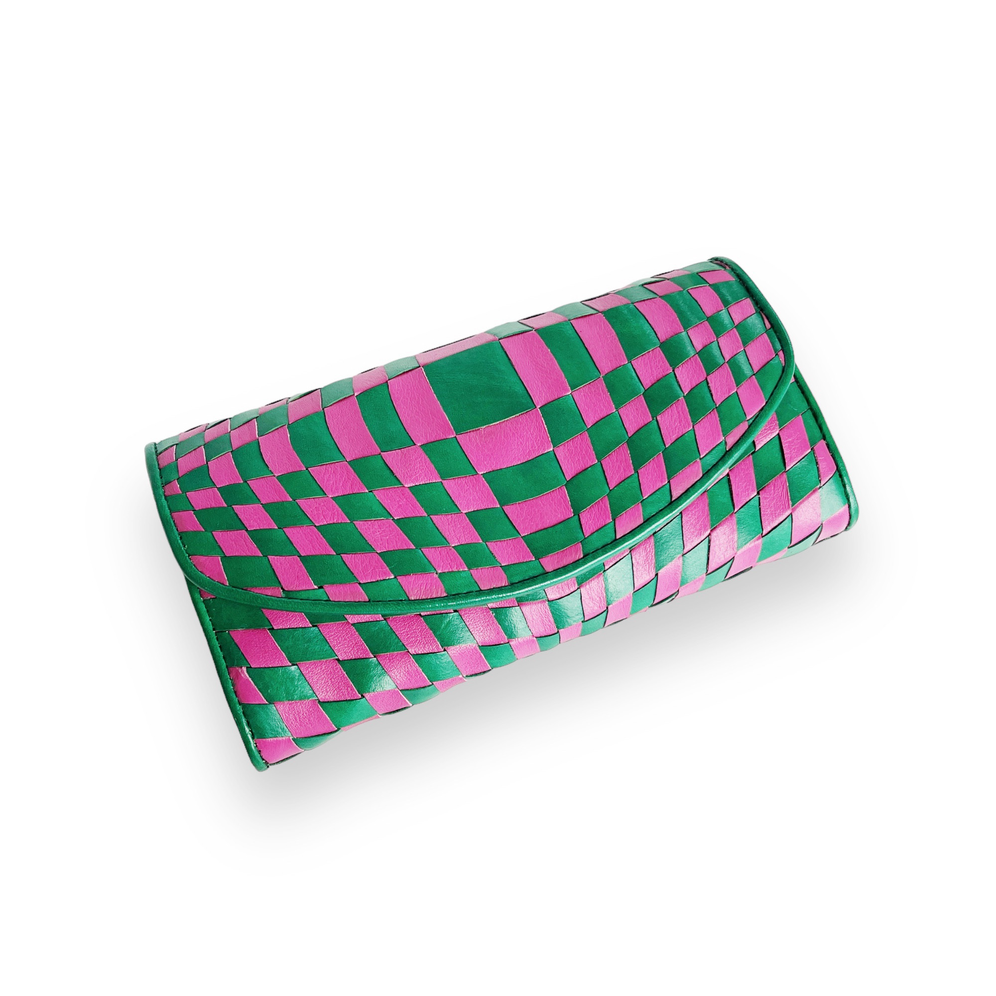 イントレロングウォレット <Pink×Green> 長財布 変形イントレチャート