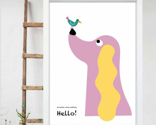 Hello! 犬 鳥 イラスト ポスター A4 A3 A2 A1 アート アート