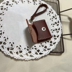 レザー　本革　ストラップ付きコインケース　春財布　ボルドー 3枚目の画像