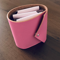 期間限定sale４月末まで》レザーの二つ折り財布　color-ピンク 2枚目の画像