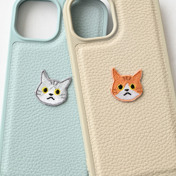 カラー リアケース 【 Simple ワッペン 猫 】 刺繍 iPhone スマホケース スマホショルダー A268I 17枚目の画像