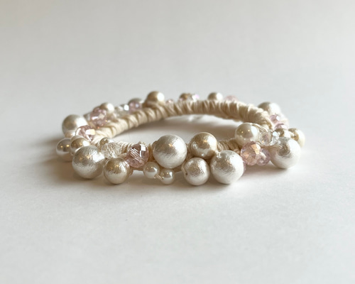 【#1484】コットンパール　ビーズ刺繍　フリル　ハンドメイドアクセサリー 1484】コットンパール ビーズ刺繍 フリル ハンドメイド