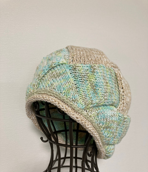 手編み　ぽってり可愛い　カラフルコットン帽子　ケア帽子　 2枚目の画像