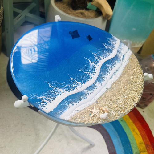 オーシャンレジン折り畳みテーブルちゃぶ台サイズアート作品ハンドメイド