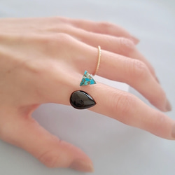 【天然石リング】ブラックオニキス × ブルーコッパーターコイズ 指輪 フォークリング 13枚目の画像