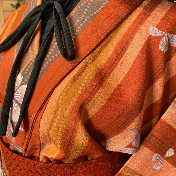 着物 洗える 化繊 ワンピース ドレス ハンドメイド リメイク 帯サッシュベルト  KW-291 4枚目の画像