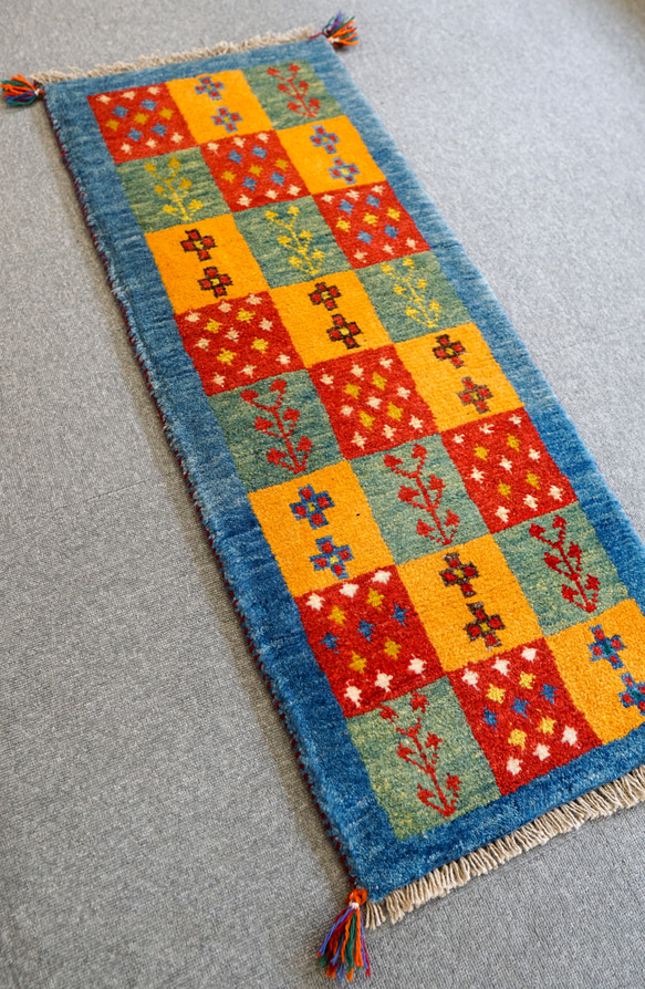 113×44cm　【ペルシャ絨毯 手織りギャッベ　ランナー　】アマレ族ギャッベ ギャベ 