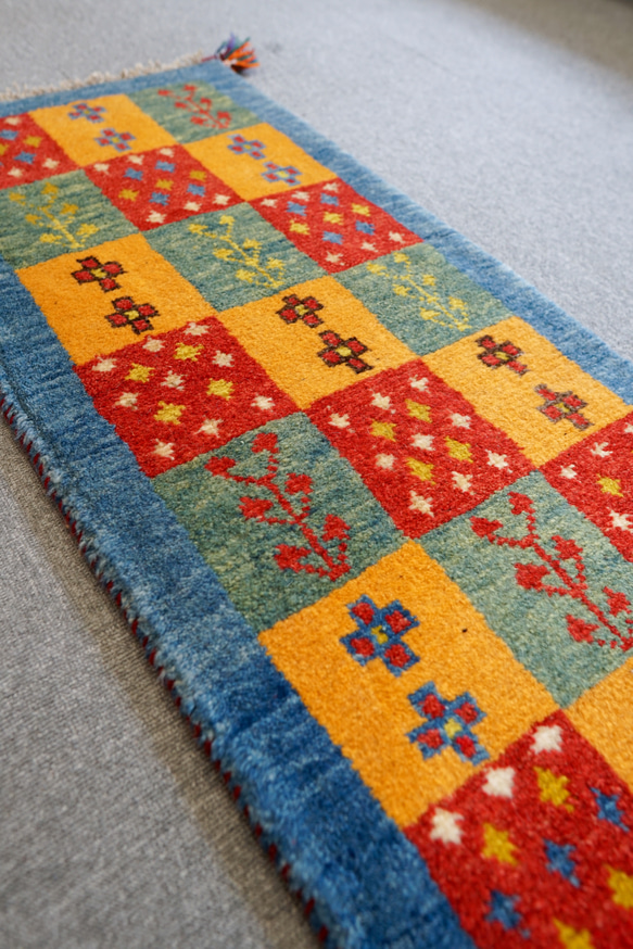 113×44cm　【ペルシャ絨毯 手織りギャッベ　ランナー　】アマレ族ギャッベ ギャベ 