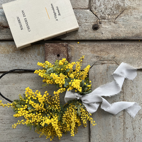 採れたて国産フレッシュミモザのリース(1個) その他インテリア雑貨  